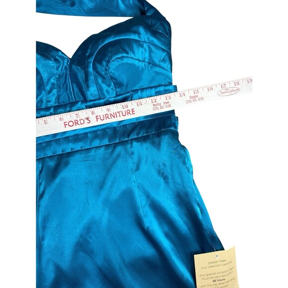 Arden B Sweetheart Double Rope Halter Dress Tropical Turquoise Size 2 Satin Glam - Picture 5 of 8